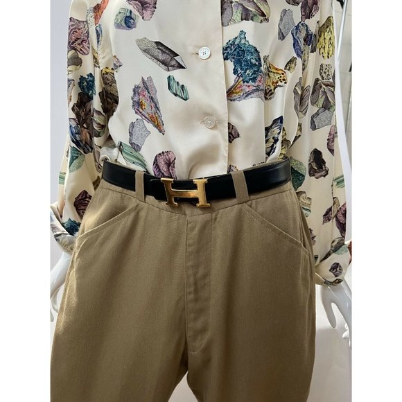 HERMES Womens Waist Belt Black Brown Textured Reversible H Buckle France M - Picture 8 of 12